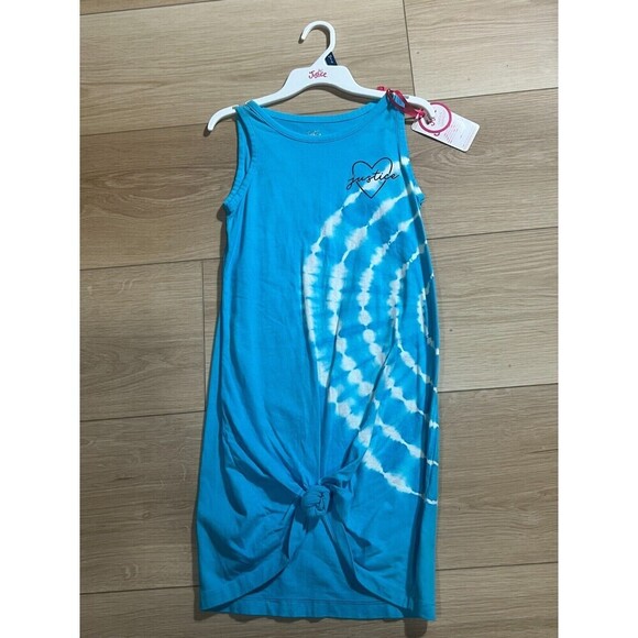 Justice Tie Dye Knot Front Tank Dres Girls Size M (10) Blue White Beach Chic NWT - Picture 2 of 5